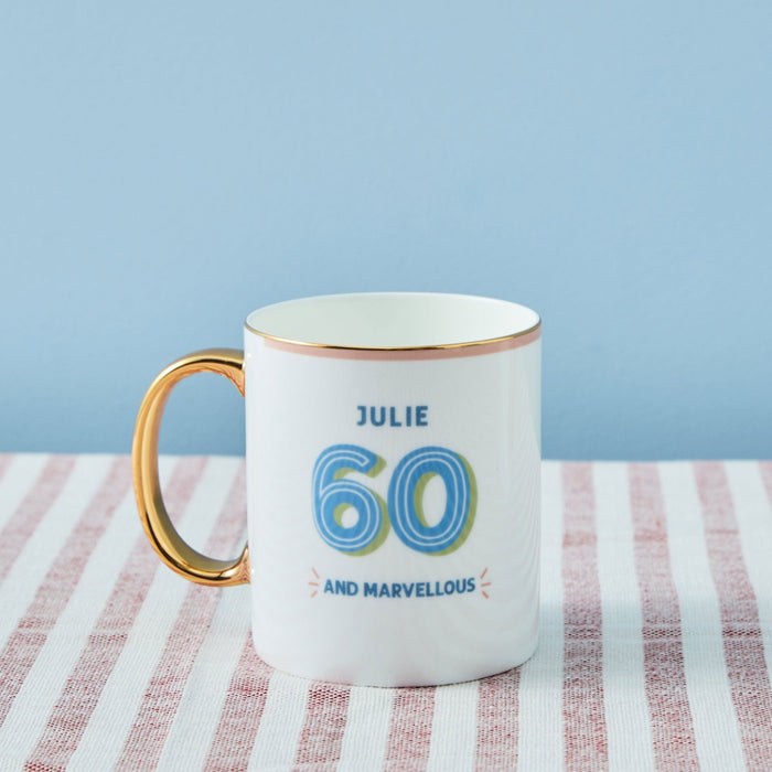 Personalised Modern Milestone 60th Birthday Golden Handle Fine China Mug