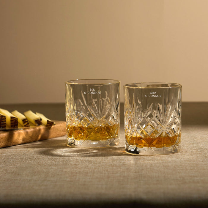 Personalised Mr & Mrs Wedding Crystal Whiskey Tumbler Set