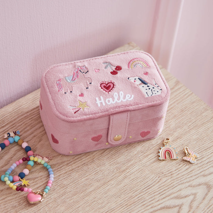 Personalised My Favourite Things Pink Velvet Jewellery Box