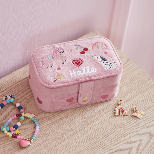 Personalised My Favourite Things Pink Velvet Jewellery Box