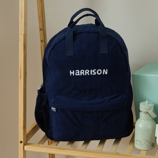 Personalised Name Large Cord Backpack Navy