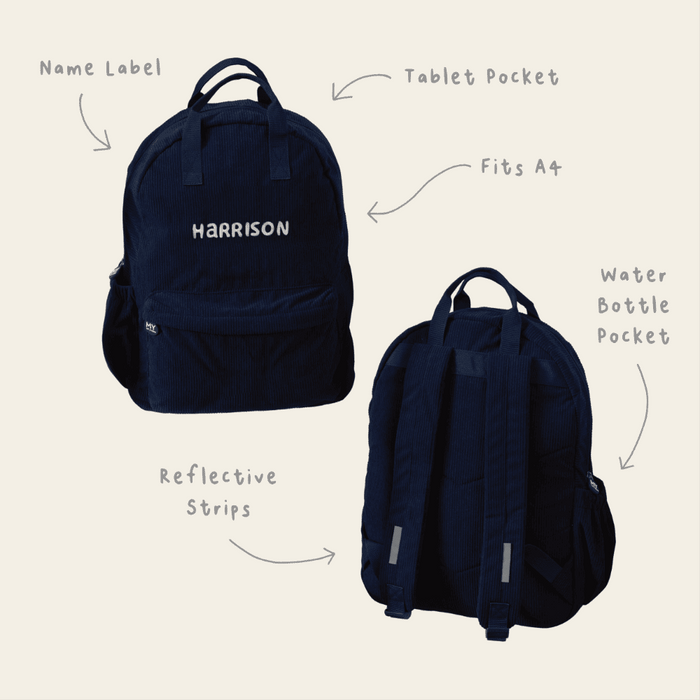 Personalised Name Large Cord Backpack Navy