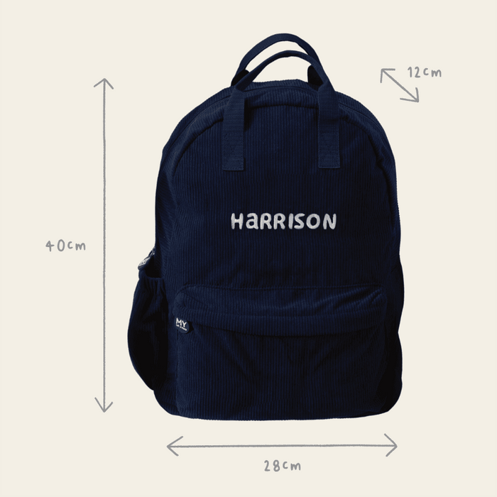 Personalised Name Large Cord Backpack Navy