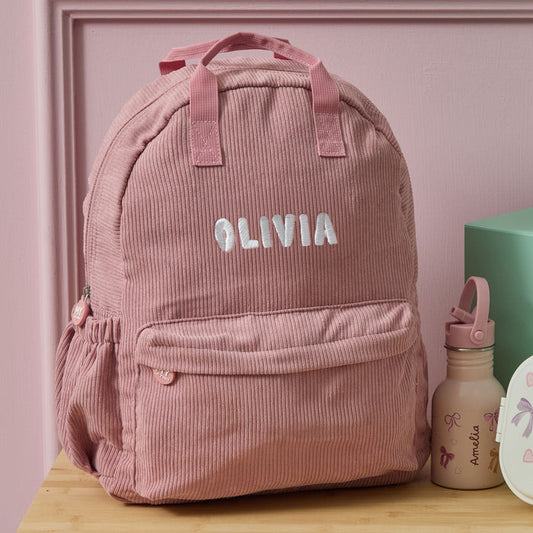Personalised Name Large Cord Backpack Pink