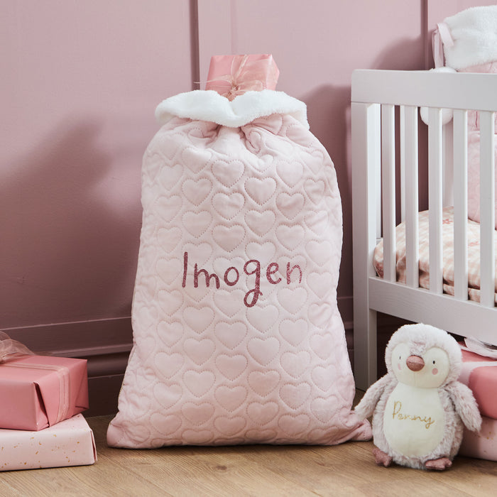 Personalised Name Pink Velvet Gift Sack