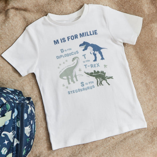Personalised Natural History Museum™ Letter Dinosaur T-Shirt