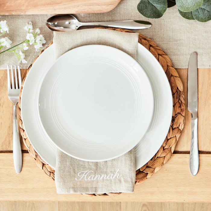 Personalised Natural Linen Napkin in Script Font by Made Yours