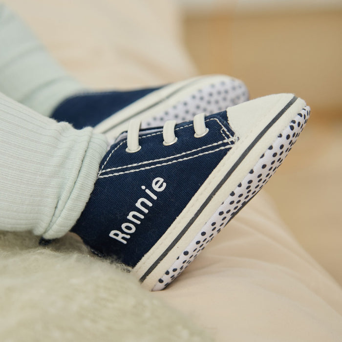 Personalised Navy Baby High Top Trainers