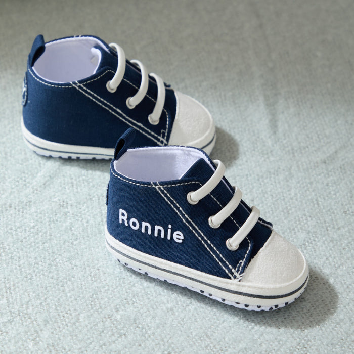 Personalised Navy Baby High Top Trainers