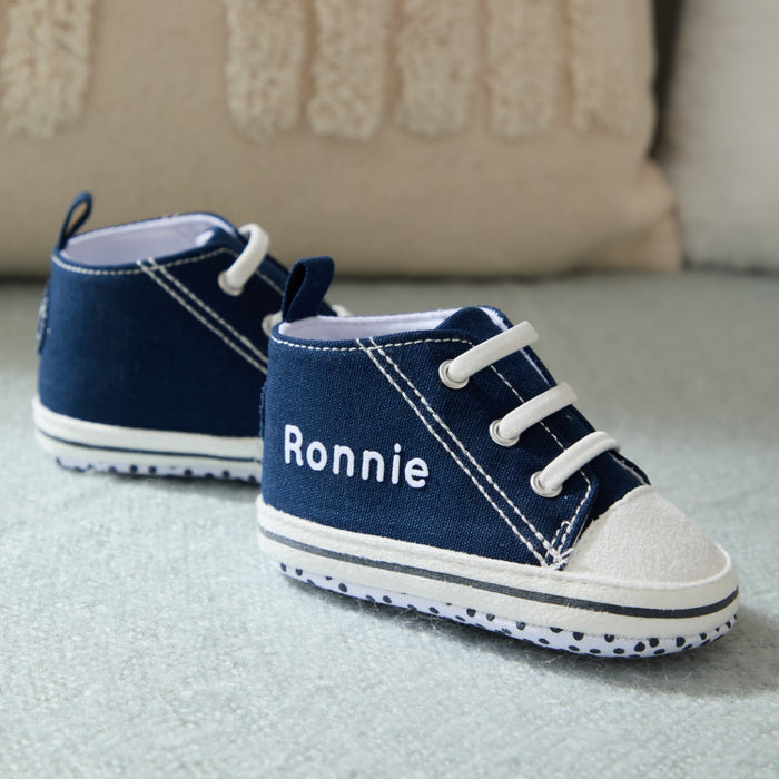 Personalised Navy Baby High Top Trainers
