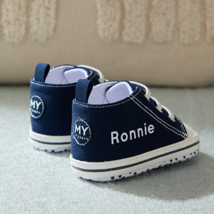 Personalised Navy Baby High Top Trainers