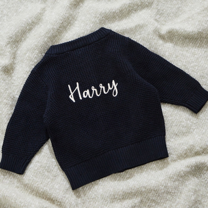 Personalised Navy Button Cardigan by Name It