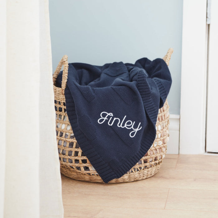 Personalised Navy Cloud Jacquard Blanket