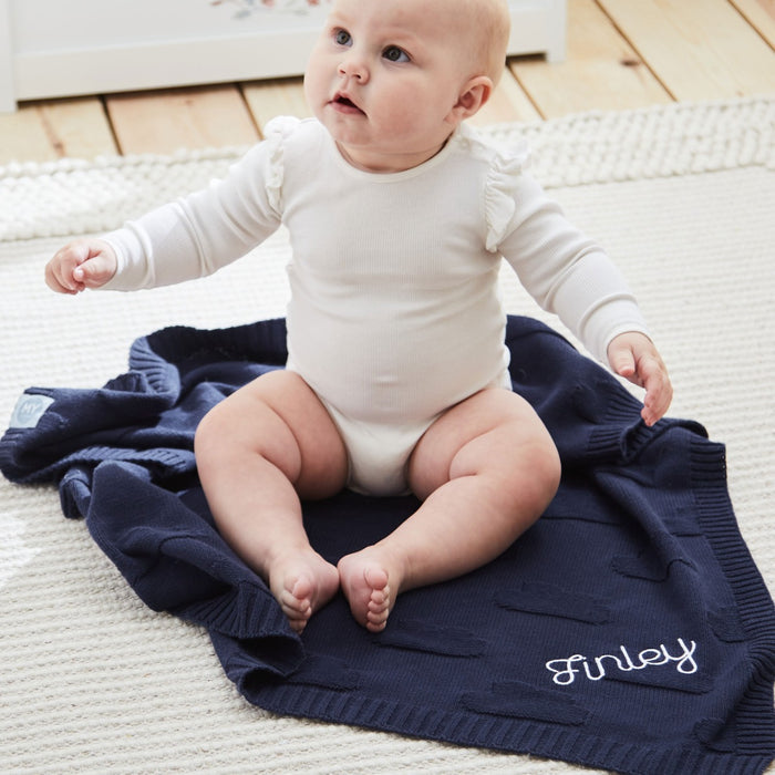 Personalised Navy Cloud Jacquard Blanket