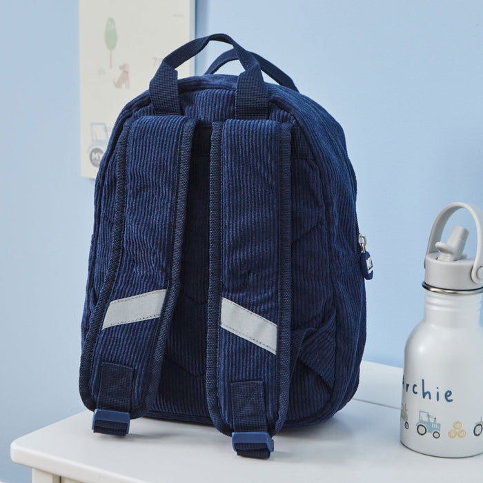 Personalised Navy Cord Tractor Mini Backpack
