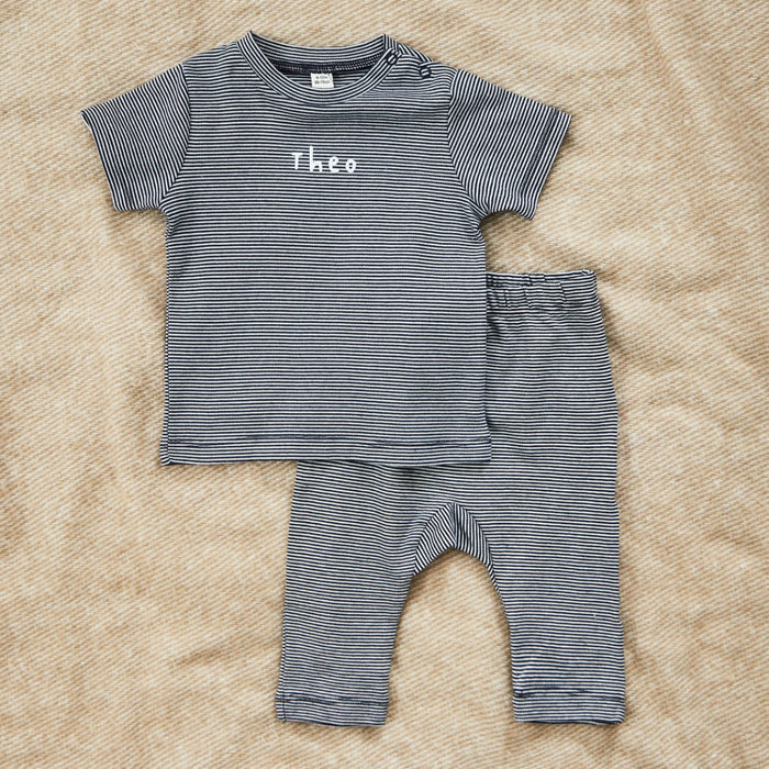 Personalised Navy Striped T-Shirt & Leggings Set