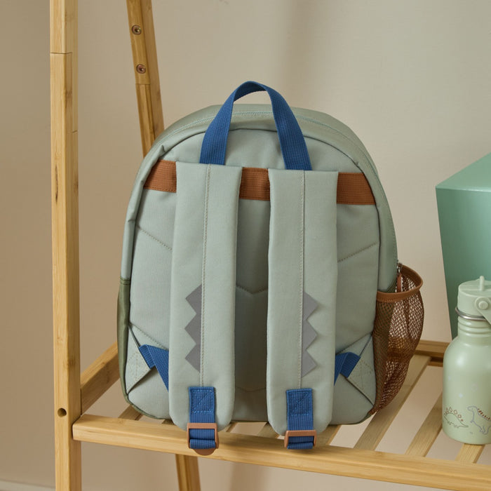 Personalised Neutral Dino Print Pocket Medium Backpack