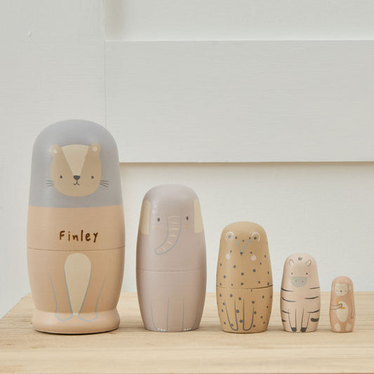 Personalised Neutral Safari Nesting Dolls FSC®