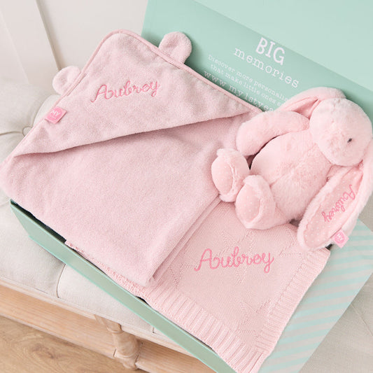 Personalised New Baby Essentials Gift Set - Pink