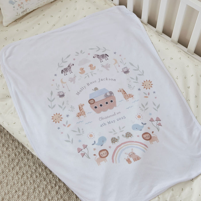 Personalised Noah's Ark Christening Baptism Jersey Blanket