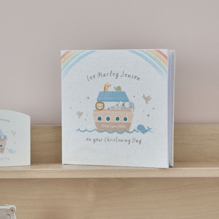 Personalised Noah's Ark Christening Linen Photo Album
