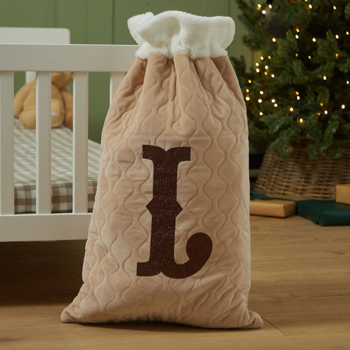 Personalised Oatmeal Velvet Initial Gift Sack