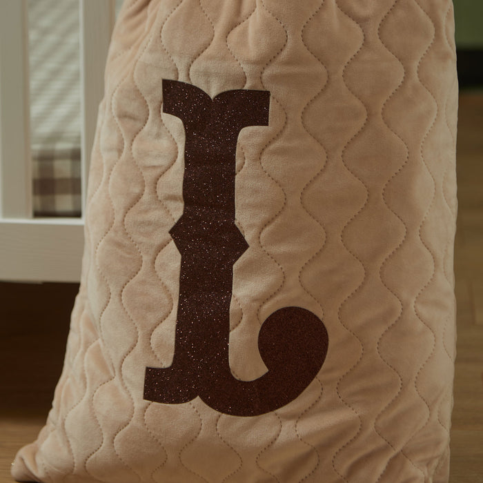 Personalised Oatmeal Velvet Initial Gift Sack