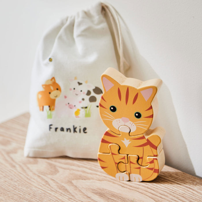 Personalised Orange Tree Toys Cat Wooden Puzzle