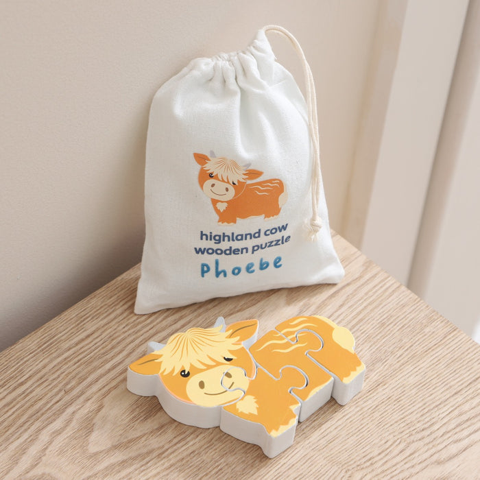 Personalised Orange Tree Toys Cow Wooden Puzzle