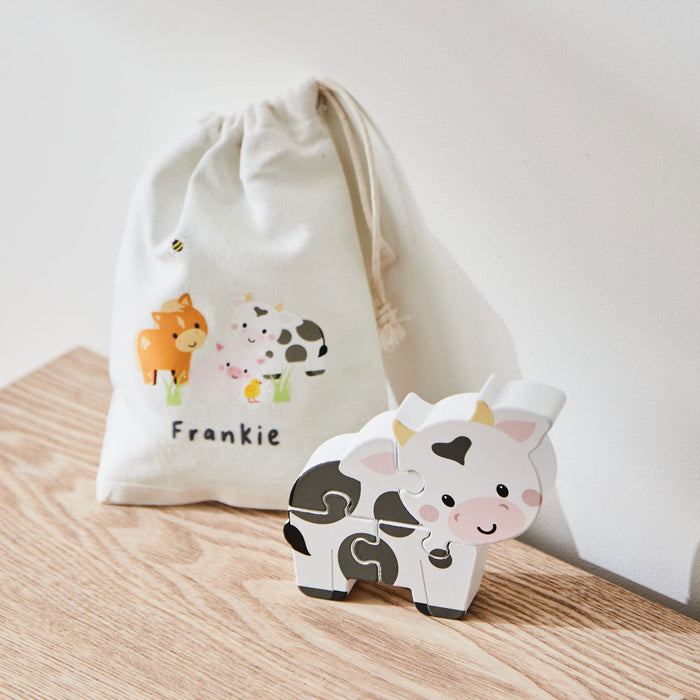 Personalised Orange Tree Toys Cow Wooden Puzzle