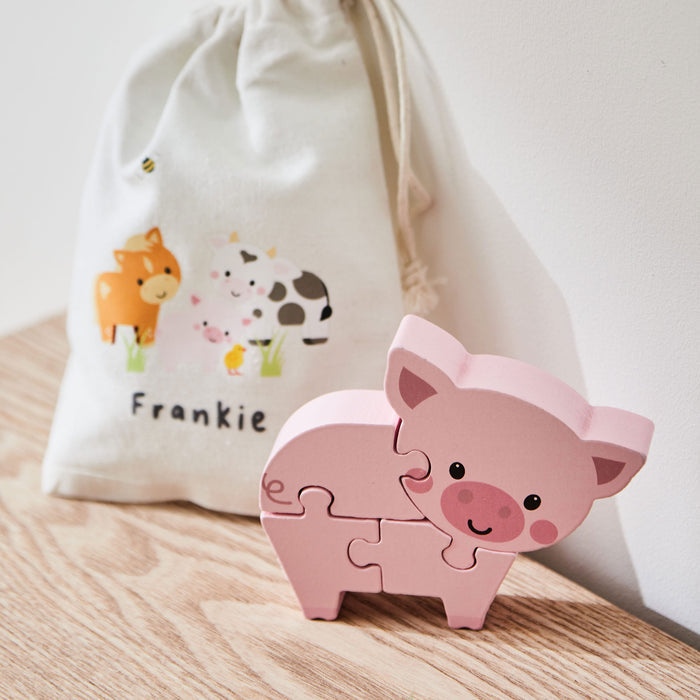 Personalised Orange Tree Toys Pig Wooden Puzzle