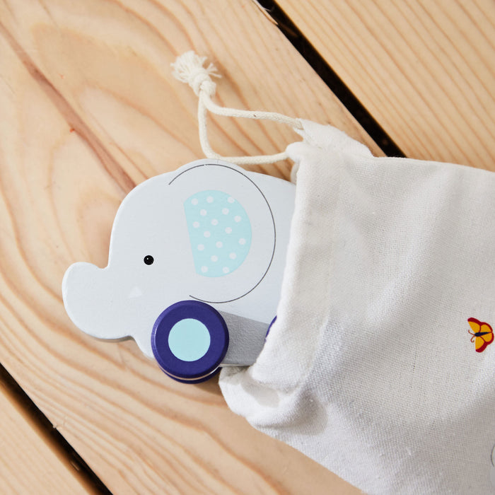 Personalised Orange Tree Toys Wooden Push-Along Elephant Toy