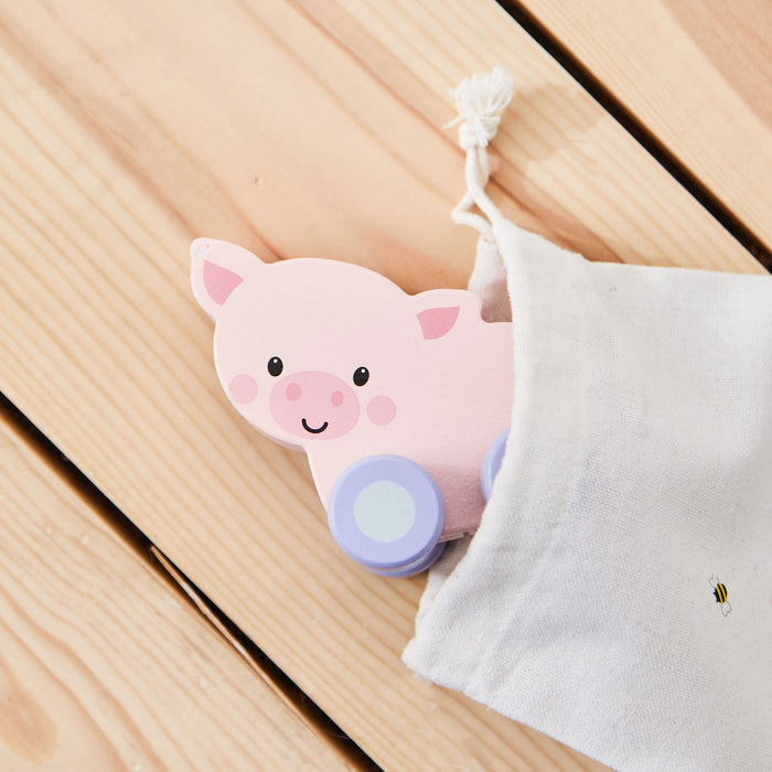 Personalised Orange Tree Toys Wooden Push-Along Pig Toy