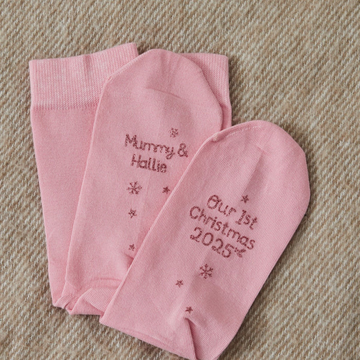 Personalised Our 1st Christmas Pink Socks
