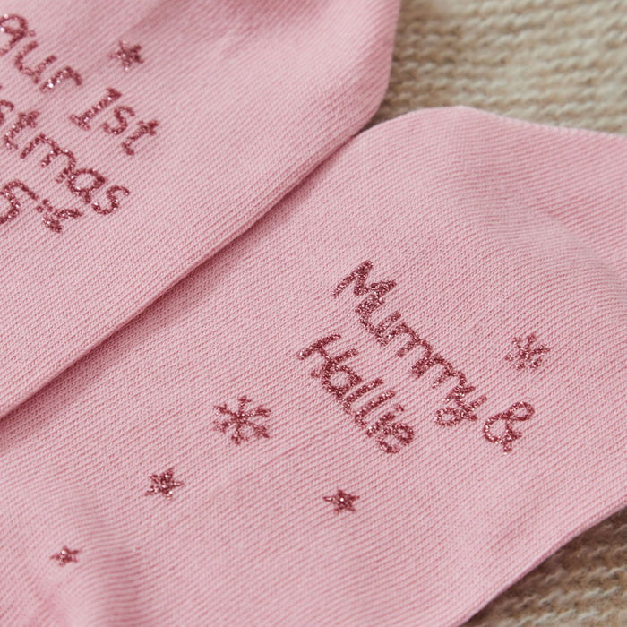 Personalised Our 1st Christmas Pink Socks