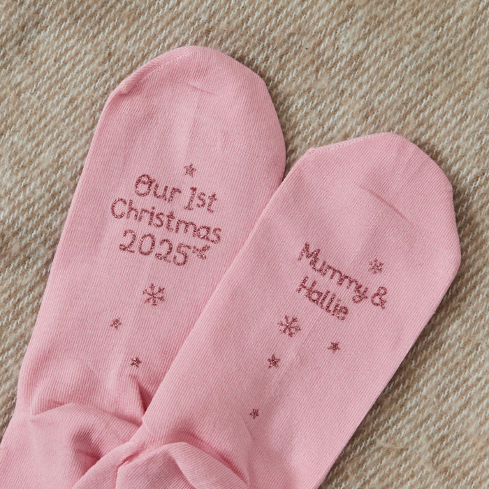 Personalised Our 1st Christmas Pink Socks