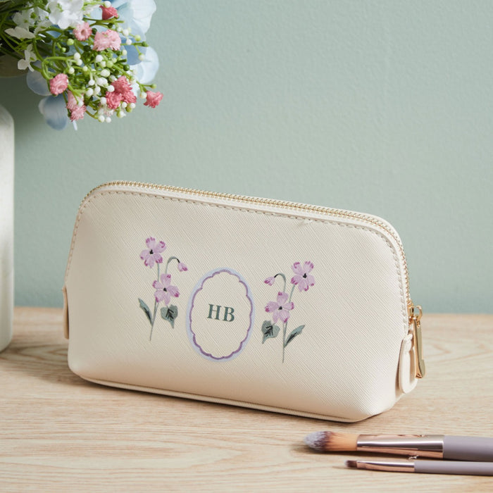 Personalised Oyster Birth flower Make Up Bag
