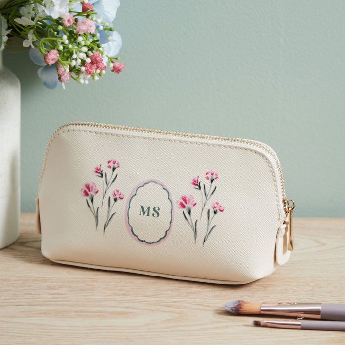Personalised Oyster Birth flower Make Up Bag