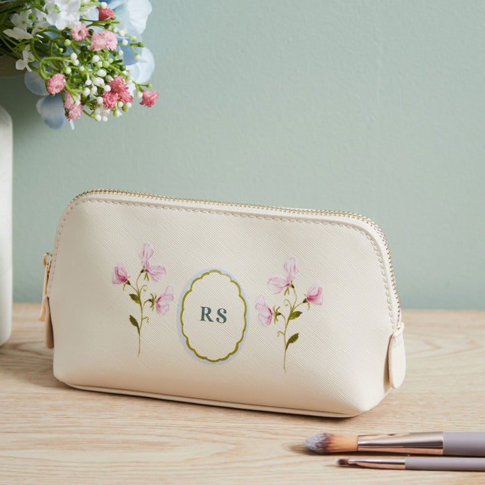 Personalised Oyster Birth flower Make Up Bag