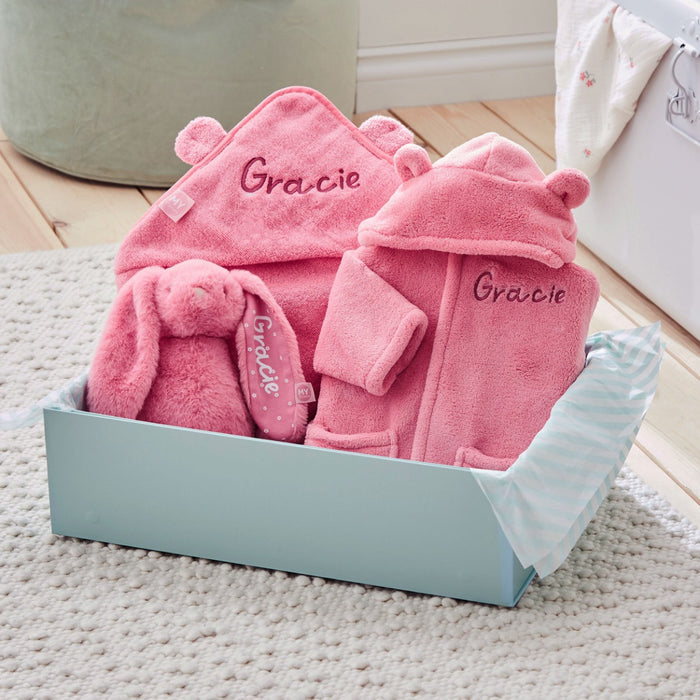 Personalised Peony Pink Splash, Snuggle & Cuddle Gift Set