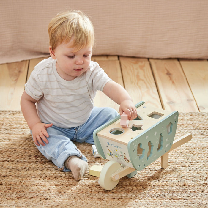 Personalised Peter Rabbit Wheelbarrow Shape Sorter FSC®