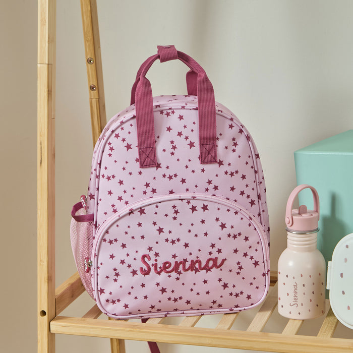 Personalised Pink and Burgundy Star Pocket Medium Backpack