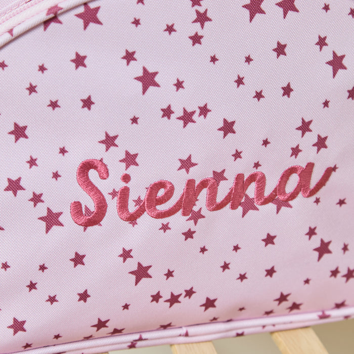 Personalised Pink and Burgundy Star Pocket Medium Backpack