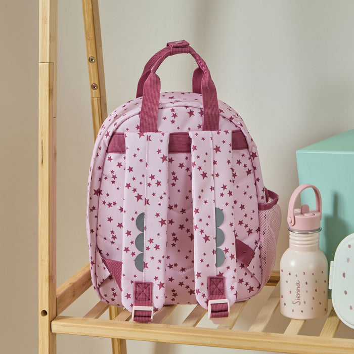 Personalised Pink and Burgundy Star Pocket Medium Backpack
