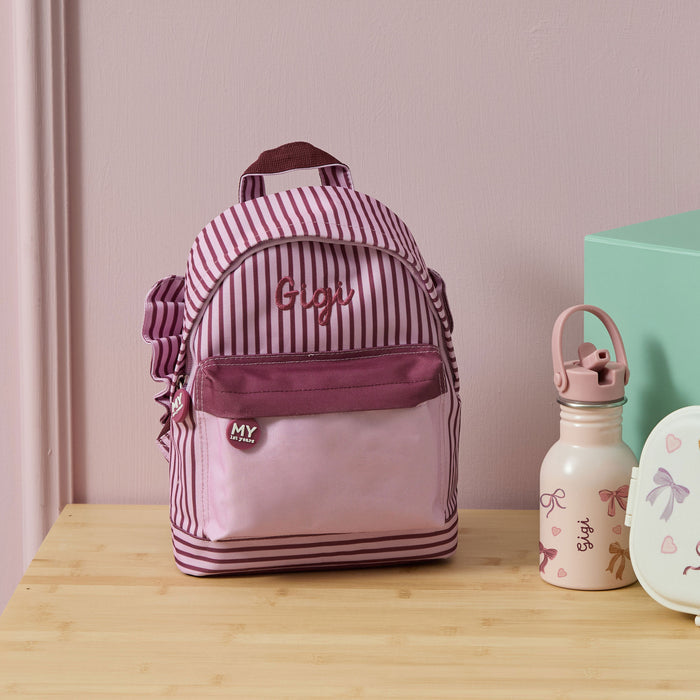 Personalised Pink and Burgundy Stripe Classic Mini Backpack