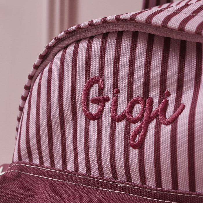 Personalised Pink and Burgundy Stripe Classic Mini Backpack