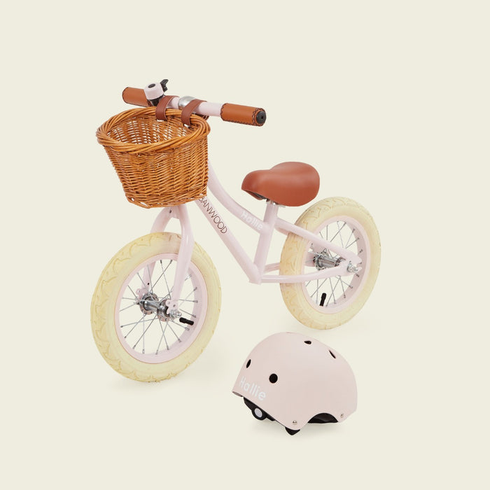 Personalised Pink Banwood First Go Balance Bike and Helmet Gift Set