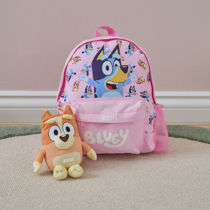 Personalised Pink Bluey Backpack & Plush Gift Set
