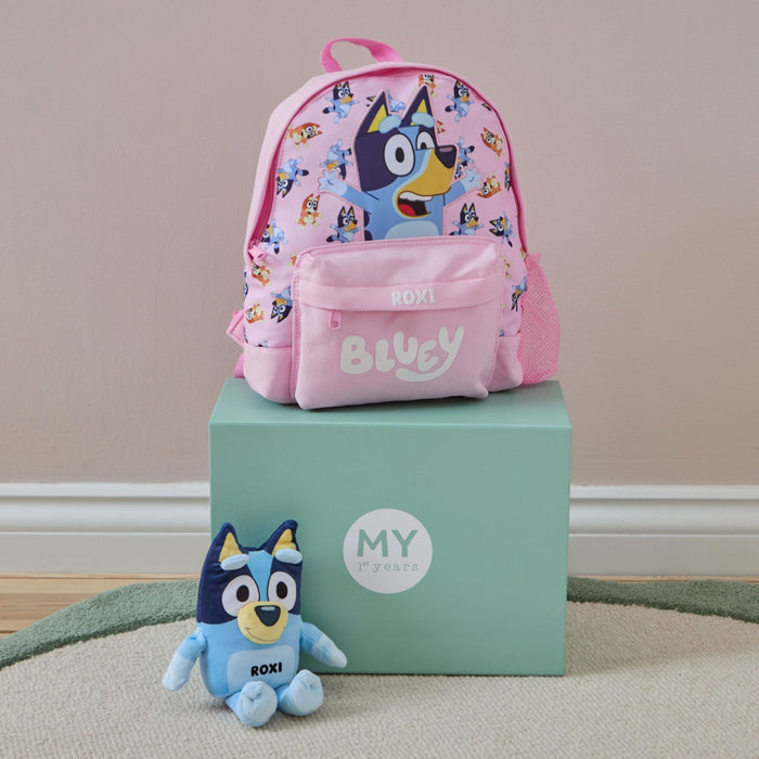Personalised Pink Bluey Backpack & Plush Gift Set