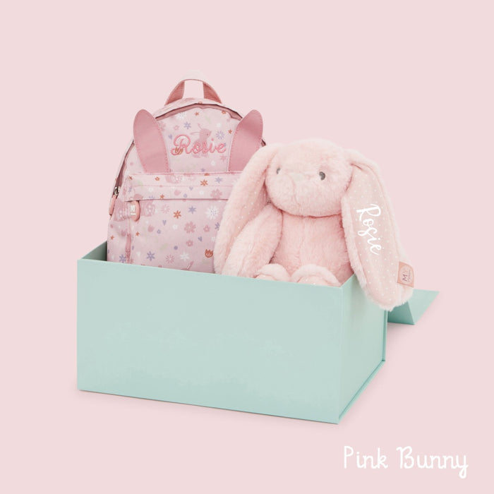 Personalised Pink Bunny Backpack and Toy Set